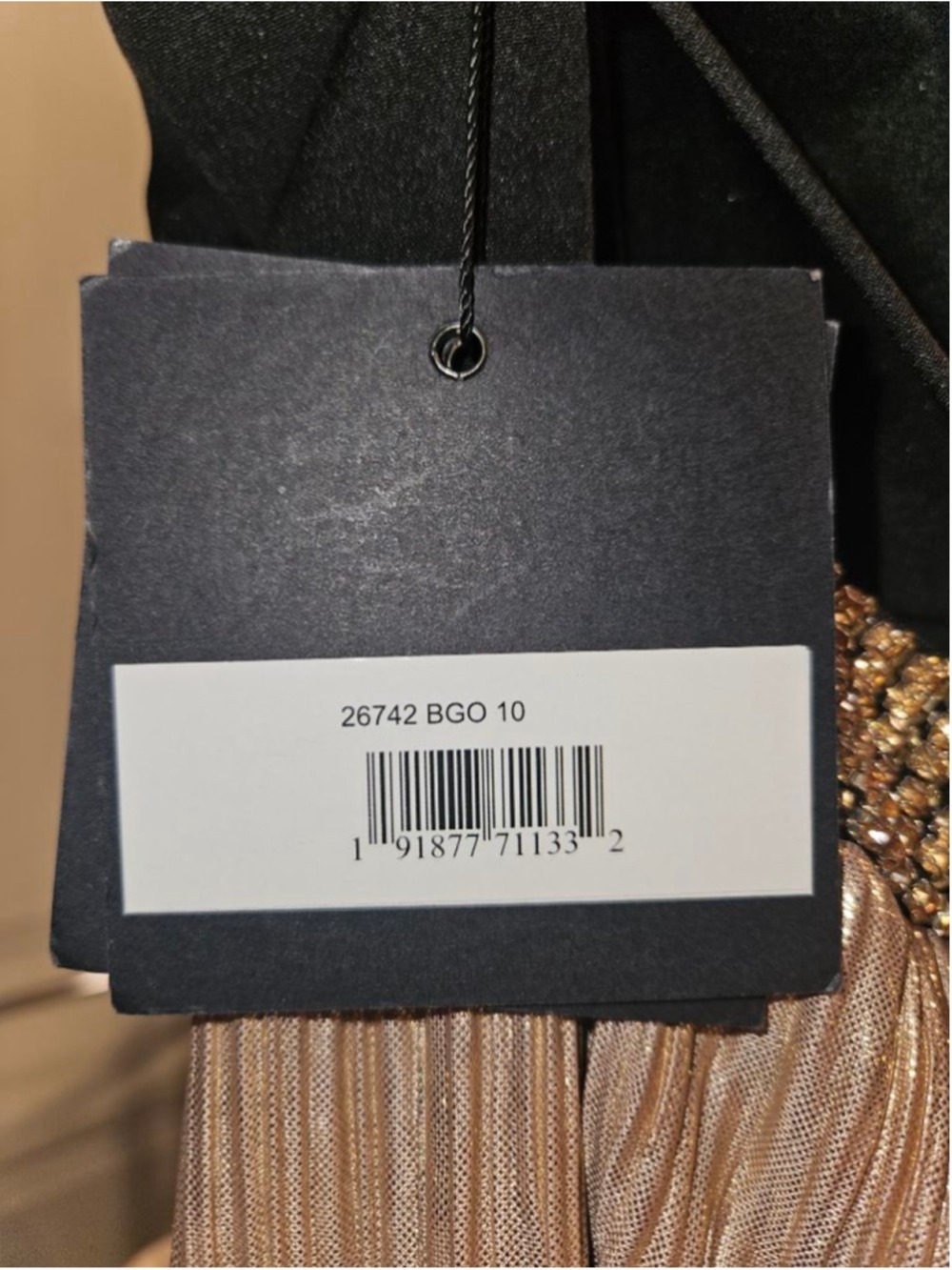 Mac Duggal One Shoulder Gold & Black Tiered Gown, Size 10 - Picture 15 of 17